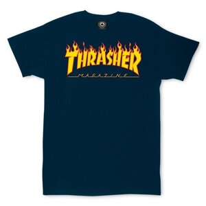Thrasher Skate Mag Flame Logo Short Sleeve Tee Navy Blue - Férfi - Rövid ujjú póló Thrasher - Kék - 110102-NAVY - Méret: S