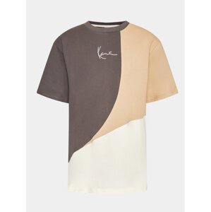 Karl Kani Small Signature Block Tee Anthracite/Off White/Sand - Férfi - Rövid ujjú póló Karl Kani - Barna - 6037591 - Méret: S