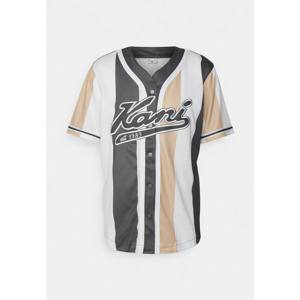 Karl Kani Varsity Striped Baseball Shirt Sand/Off White/Anthracite - Férfi - Rövid ujjú póló Karl Kani - Multicolor - 6033476 - Méret: M